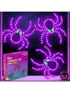 6 Pack Twinkling LED Halloween Spiders - Vibrant Window Silhouette Lights